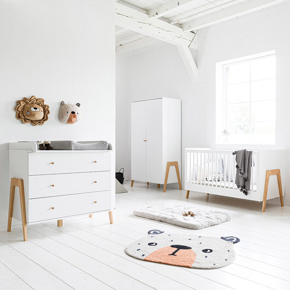 3-teiliges Babyzimmer Set «Brise»  | Kleiderschrank, mitwachsendes Babyett & Kommode | weiss & natur