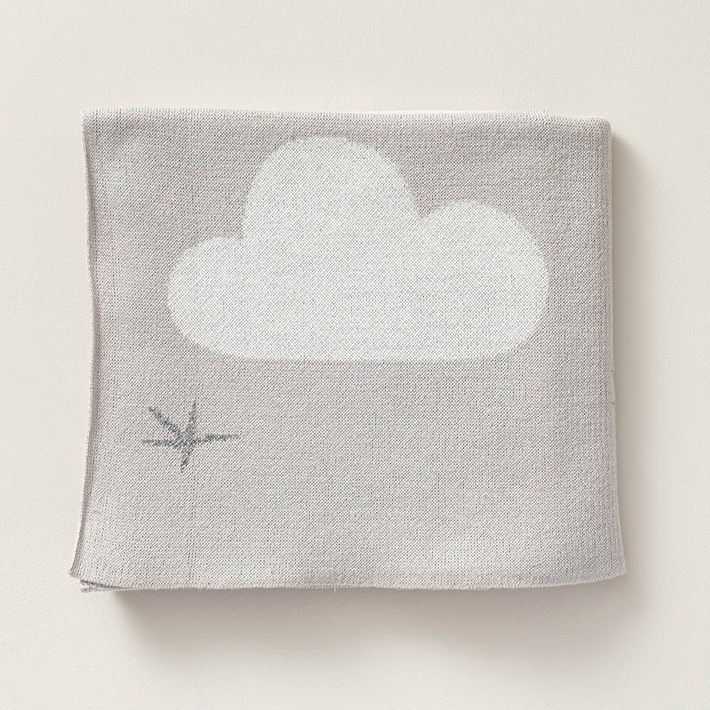 Kinderdecke aus Baumwolle mit Wolken- und Sternenmotiv  I 150 x 100 cm | Hellgrau