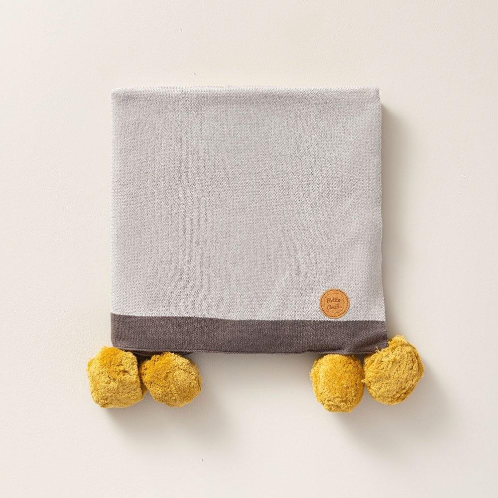 Babydecke aus Bio-Baumwolle mit Pompons | 80X100 CM | Hellgrau