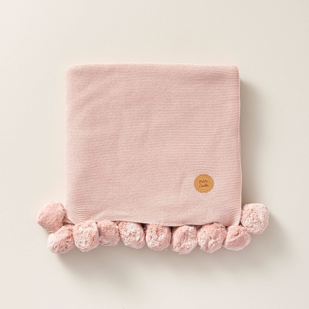 Babydecke mit Pompons | 80X100 CM | Rosa