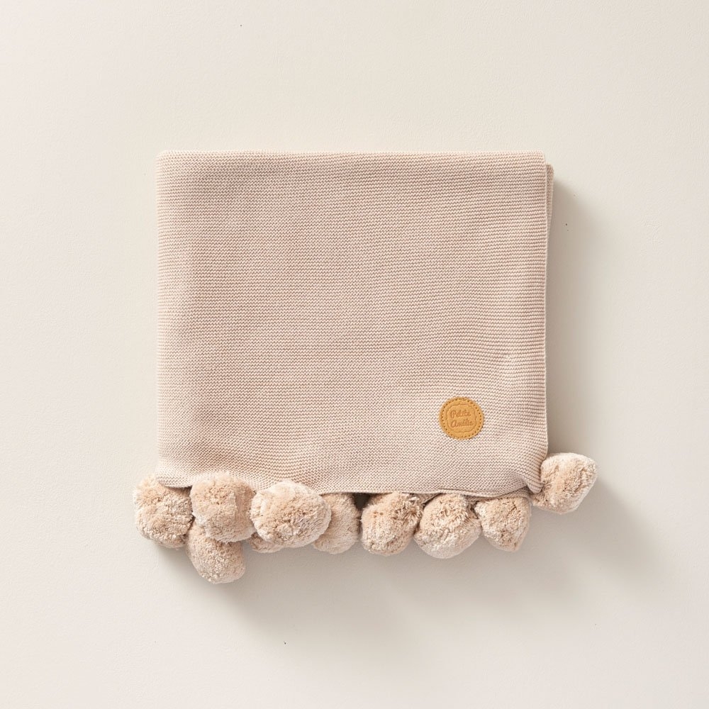 Babydecke aus Bio-Baumwolle mit Pompons | 80X100 CM | Sand