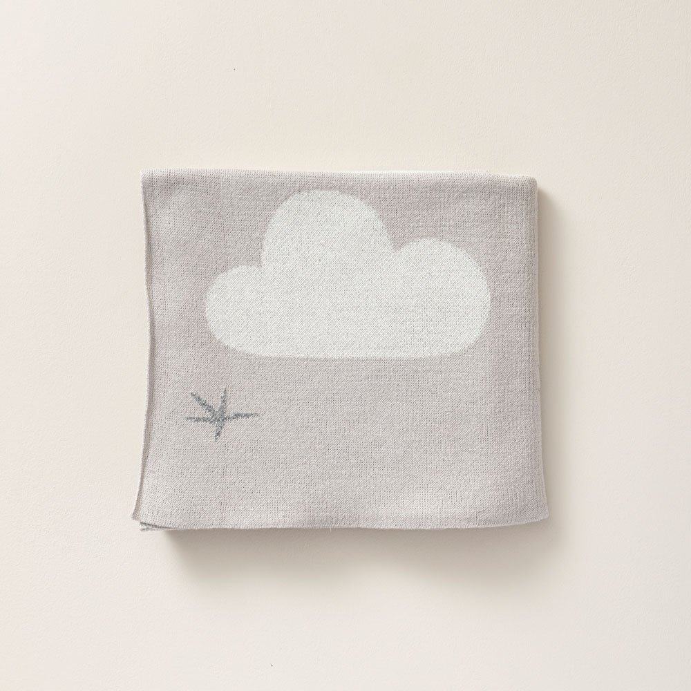 Babydecke aus Bio-Baumwolle mit Wolken- und Sternenmotiv | 80x100 cm | Hellgrau