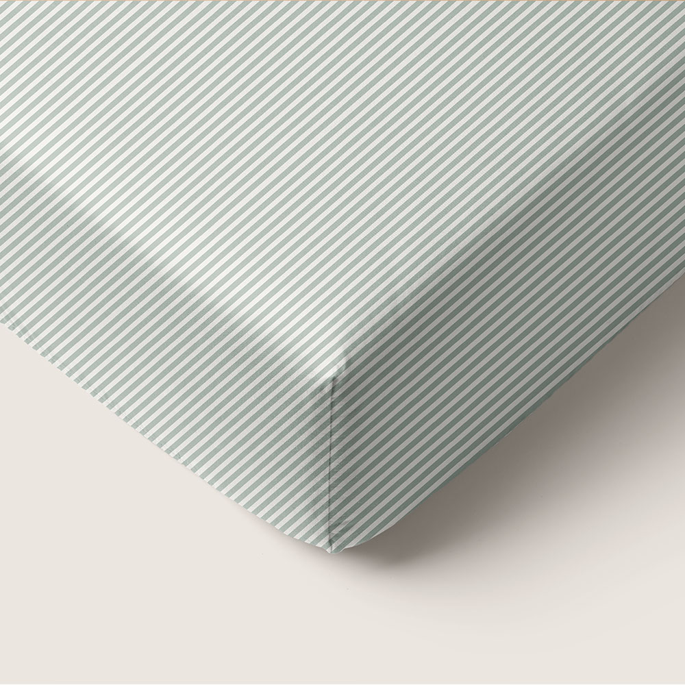 Spannbettlaken 90 x 200 cm «Striped» | Off-White & Grün