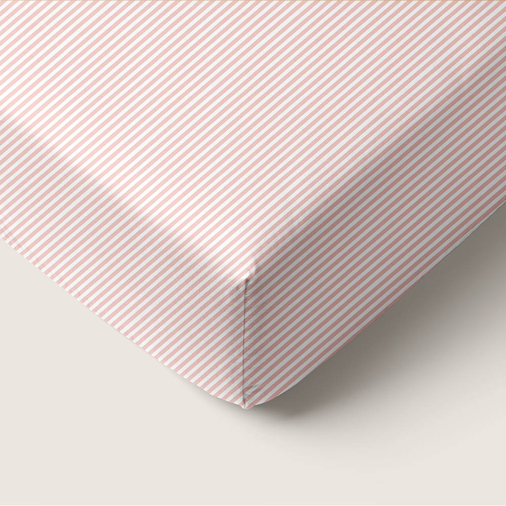 Spannbettlaken 70 x 140 cm «Striped» | Off-White & Rosa 
