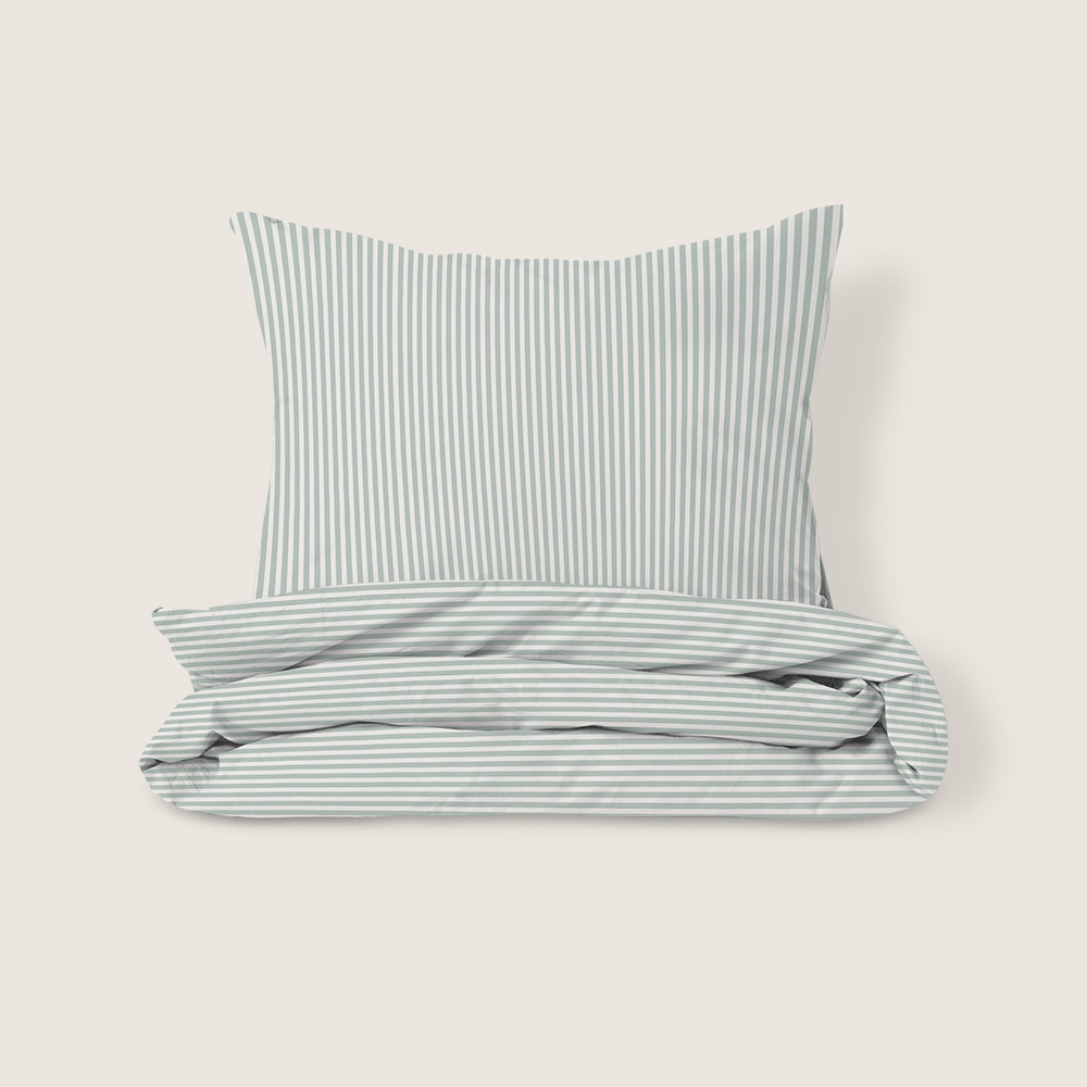 Bettwäsche-Set 120 x 150 cm «Striped» | Off-White & Grün