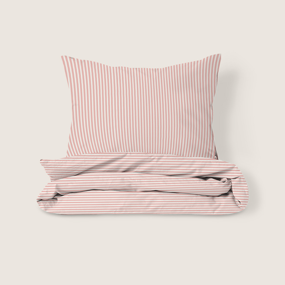 Bettwäsche-Set 140 x 200 cm «Striped» | Off-White & Rosa 