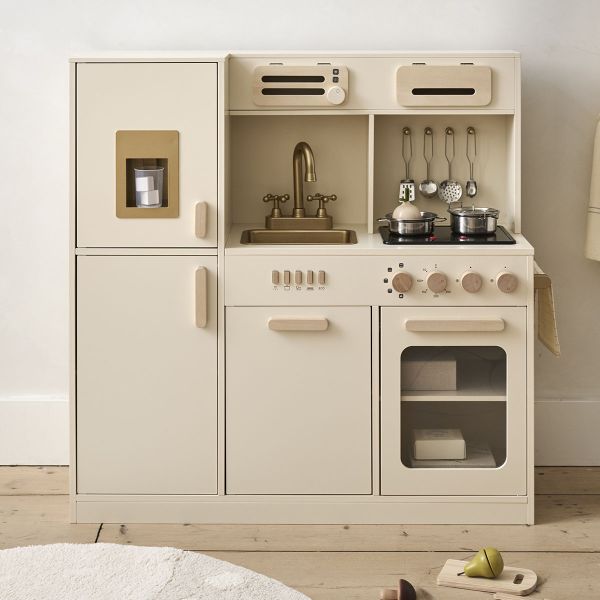 Spielküche aus Holz XL «Noisette» | incl. 9-teiligem Zubehör-Set | Beige