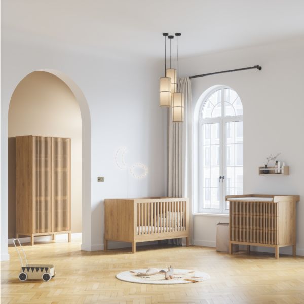 3-TEILIGES BABYZIMMER SET «JAPANDI» KLEIDERSCHRANK, MITWACHSENDES BABYBETT & KOMMODE