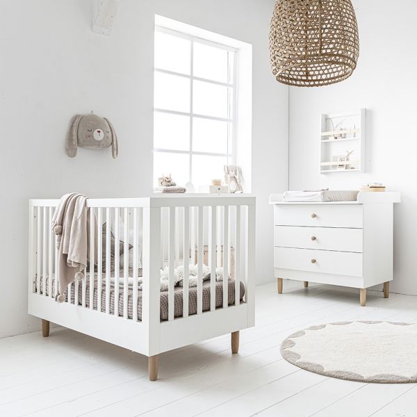 2-teiliges Babyzimmer Set «Bocca» | mitwachsendes Bett & Kommode | weiss