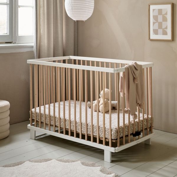 Babybett «Origami» | Zusammenklappbar | 60 x 120 cm | Weiss & Natur