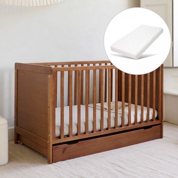 Babybett mitwachsend aus Holz 70x140 Nuage in Walnuss mit Matratze von Petite Amélie