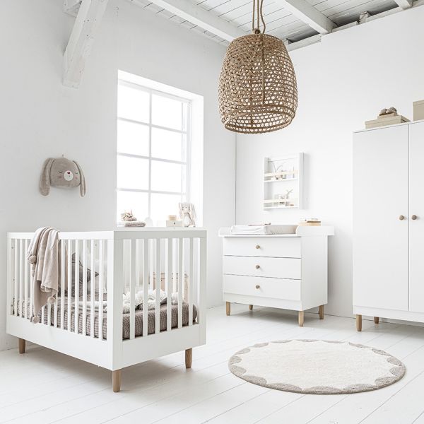 3-TEILIGES BABYZIMMER SET «BOCCA» | MITWACHSENDES BABYBETT, WICKELKOMMODE UND 3-TÜRIGER KLEIDERSCHRANK