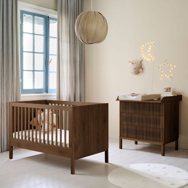 2-teiliges Babyzimmer Set «Japandi» | Babybett & Kommode | Wenge