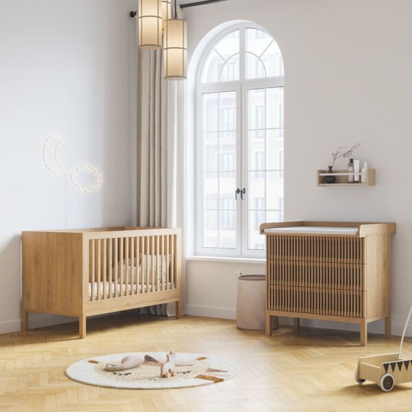 2-teiliges Babyzimmer Set «Japandi» | Babybett & Kommode | Natur