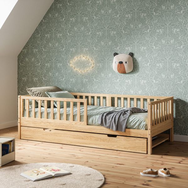 KINDERBETT MIT AUSZIEHBETT «PLUME» | 90 X 200 CM | NATUR