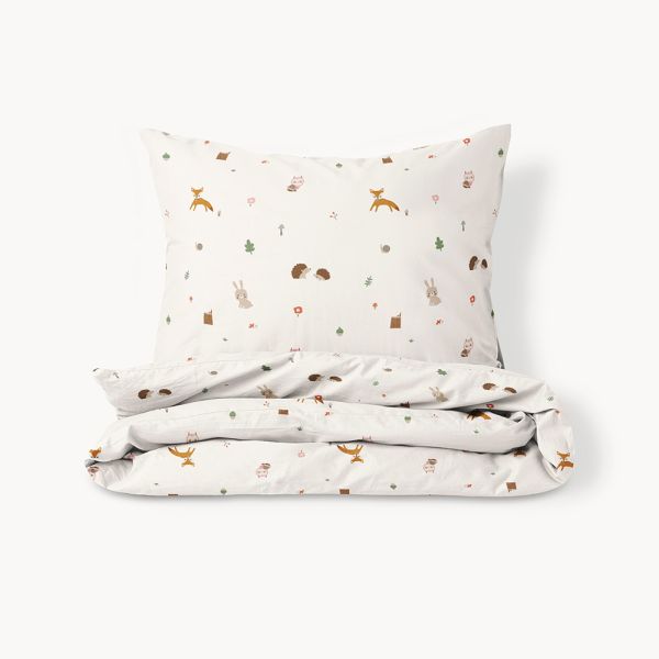 Bettwäsche mit Waldmotiven 120x150 cm in Offwhite mit Tieren aus Baumwolle von Petite Amélie 