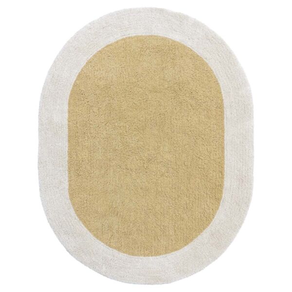 Waschbarer Kinderteppich | Oval 100 x 130 cm | Gelb und Beige