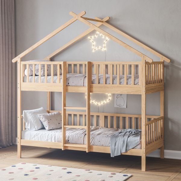 Hausbett Hochbett aus Holz «Maison» | 90 x 200 cm | Natur