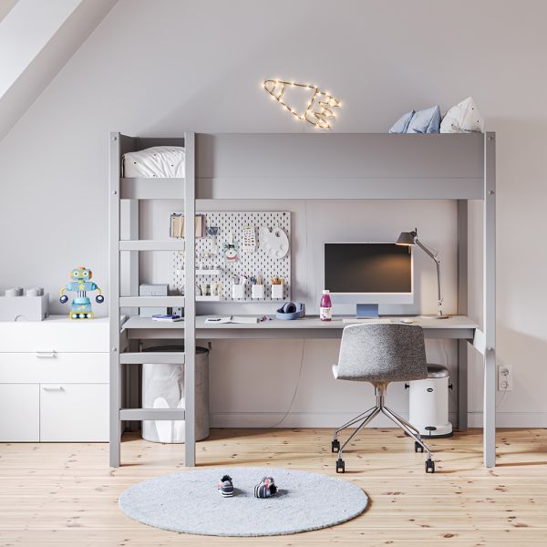 HOCHBETT MIT SCHREIBTISCH 200X90 «SOMMET II» | GRAU