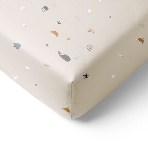 SPANNBETTLAKEN 60 x 120 cm «SEA LIFE» | GRAU-BEIGE MIT BUNTEM UNTERWASSERWELT-PRINT