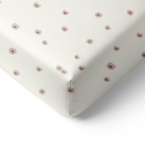 SPANNBETTLAKEN 90 X 200 CM «PANSY» | BEIGE MIT ROSA BLUMEN