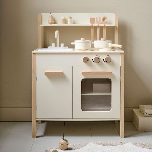 Spielküche aus Holz «Chantilly» | Inkl. 10-teiligem Zubehör | Beige