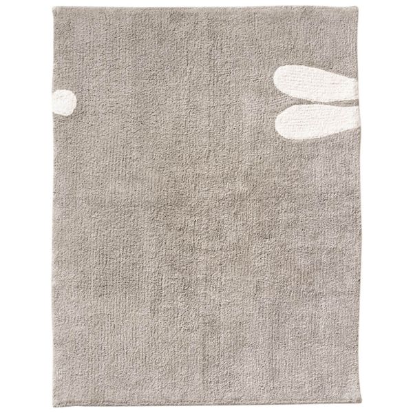 Kinderteppich waschbar und weich in zarter grauer Farbe mit weißen Hasenohren | Petite Amélie