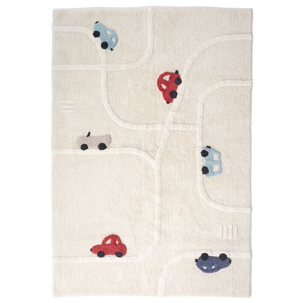 Kinderteppich mit Straßen und Fahrzeugen in Beige aus Baumwolle von Petite Amélie