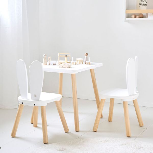 Kindertischset mit Häschenstühlen | Weiß