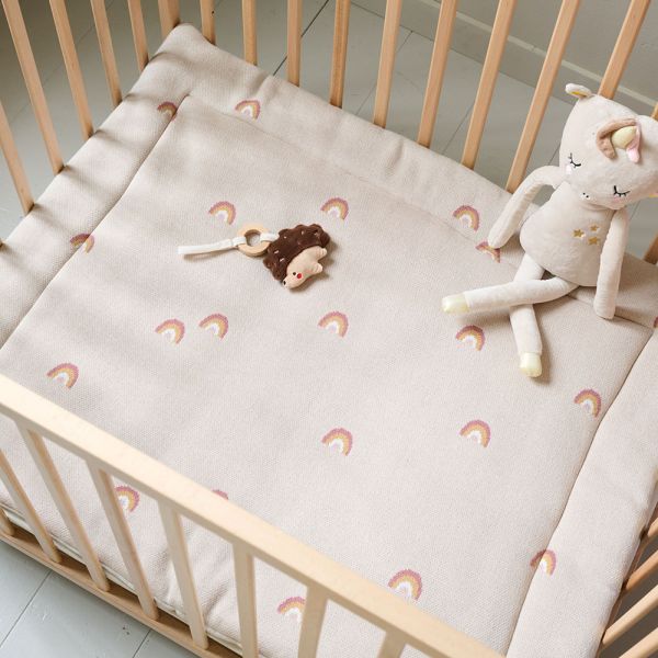 KRABBELDECKE 75 X 95 CM | BEIGE MIT REGENBOGENMUSTER