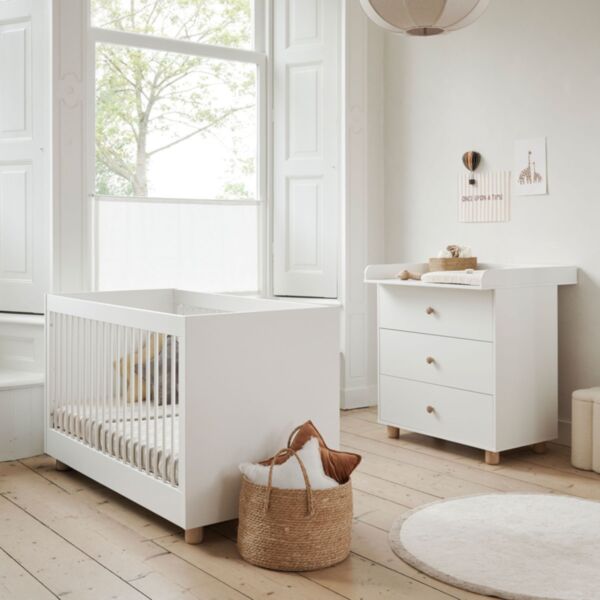 2-teiliges Babyzimmer Set «Bocca Nova» | Mitwachsendes Babybett & Kommode | Weiss