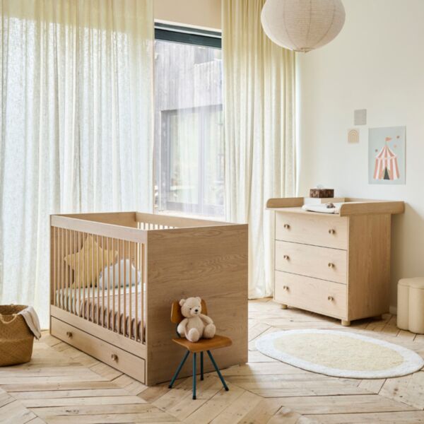 2-teiliges Babyzimmer Set «Chêne» | Mitwachsendes Babybett & Kommode