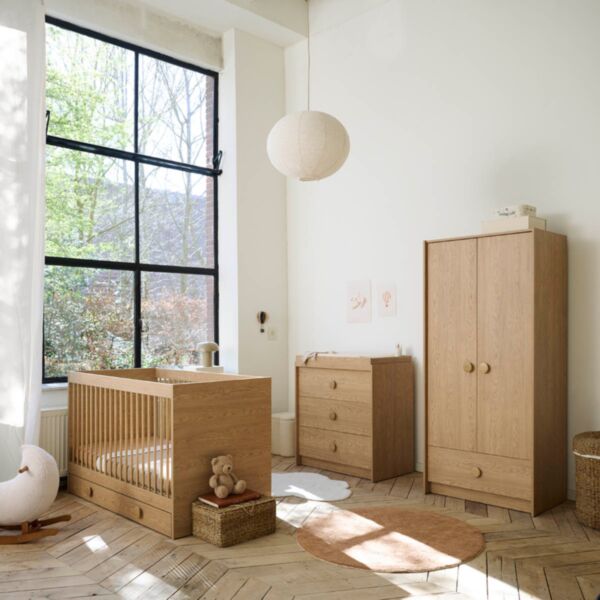 3-teiliges Babyzimmer Set «Rétro» | Kleiderschrank, mitwachsendes Babybett & Kommode