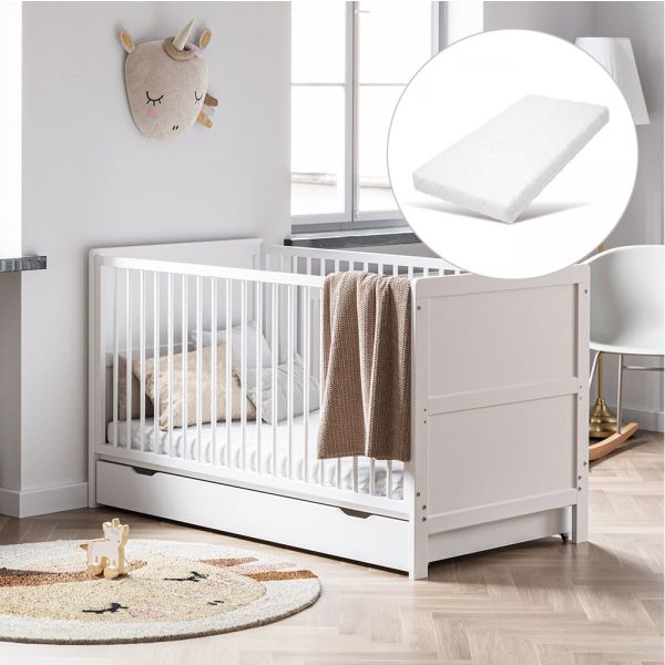 Mitwachsendes Babybett Aurore in Weiss 140x70cm mit Matratze von Petite Amélie