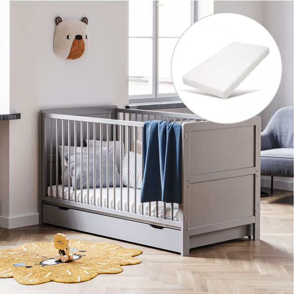 Mitwachsendes Babybett Laurent in Grau 140x70cm mit Matratze von Petite Amélie