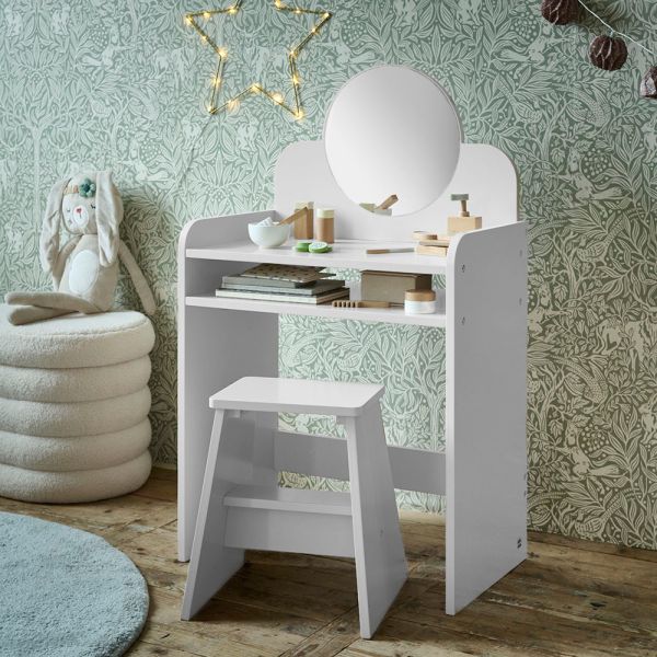 KINDER SCHMINKTISCH AUS HOLZ | «BELLE» | WEISS | MIT SPIEGEL UND STUHL
