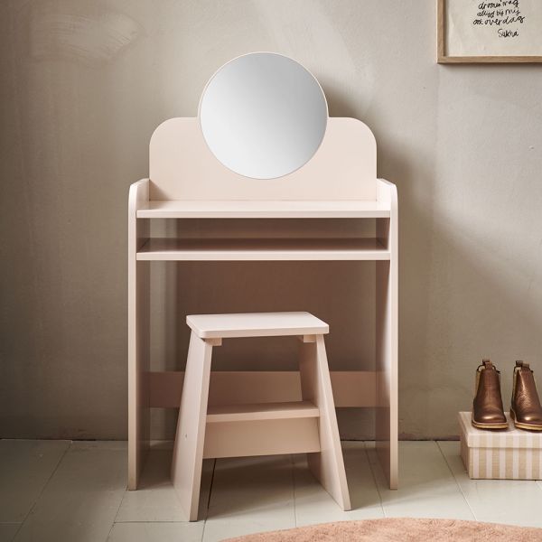 SCHMINKTISCH AUS HOLZ | «BELLE» | ROSA | MIT SPIEGEL UND STUHL