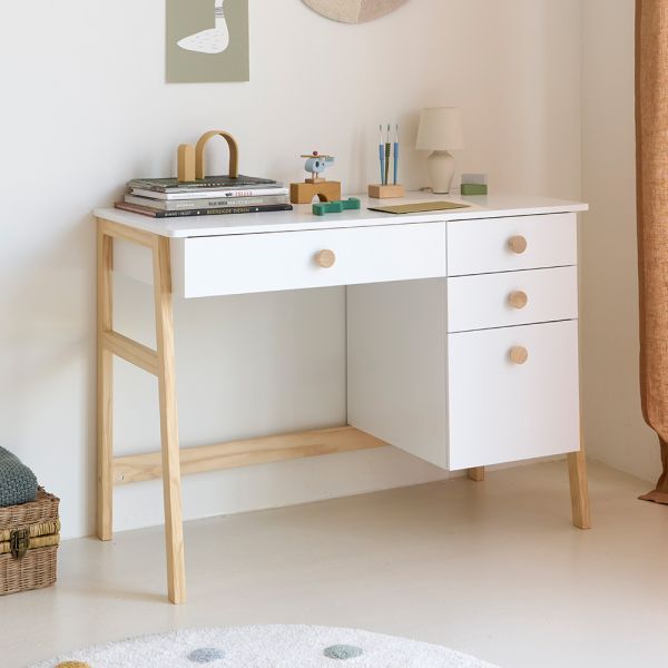 Schreibtisch Kinder mit 4 Schubladen aus Holz Modell Cerise in Weiß von Petite Amélie