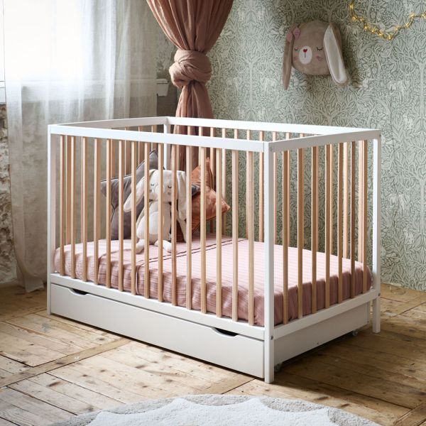 Babybett «Hetre» | 60 x 120 cm | Weiss & Natur
