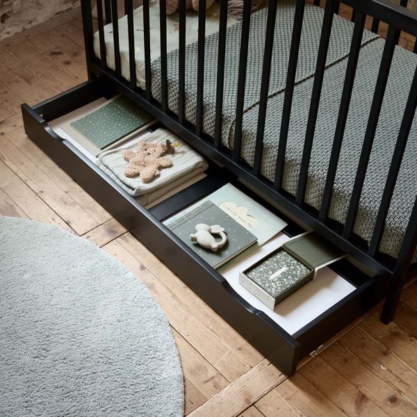 Schublade für Babybett 60x120 cm aus Holz in Schwarz von Petite Amélie