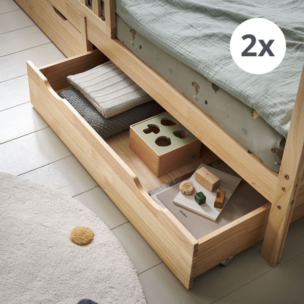 Set aus 2 Schubladen für Hausbetten und «Milo» Bett | 90 x 200 cm | Natur