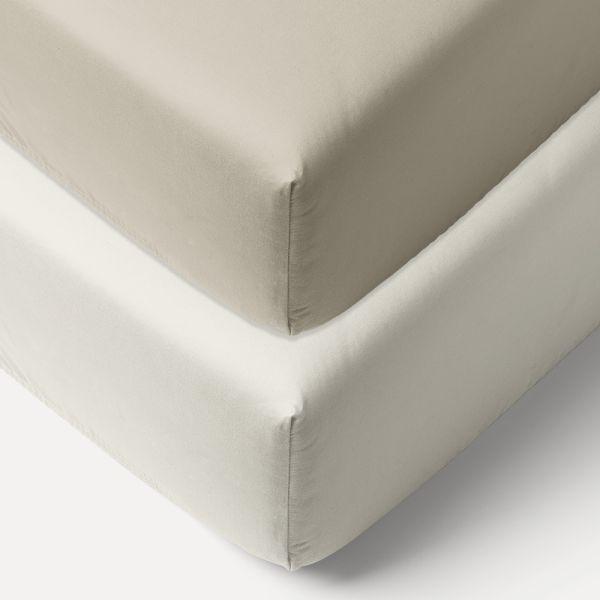 2ER-PACK JERSEY SPANNBETTLAKEN AUS BIO-BAUMWOLLE 40/45 X 90 CM | WEIß UND BEIGE