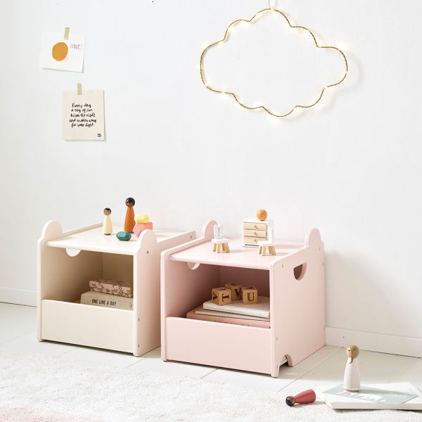 SPIELZEUGKISTE AUS HOLZ 2-TEILIG | «ARC-EN-CIEL» | ROSA UND BEIGE