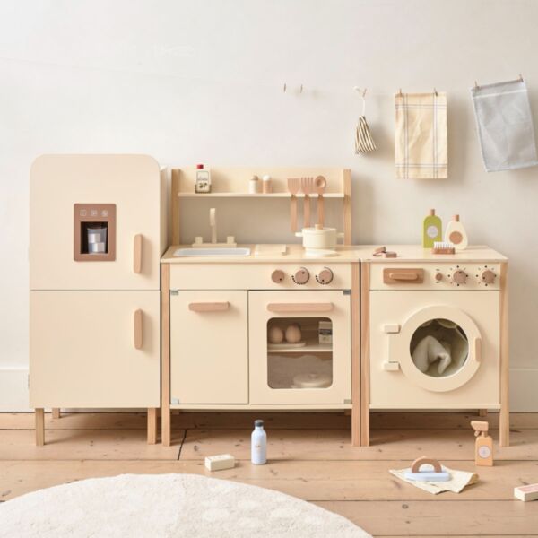 3-teiliges Holz-Spielküchen-Set «Chantilly» | Inkl. 34-teiligem Zubehör | Beige