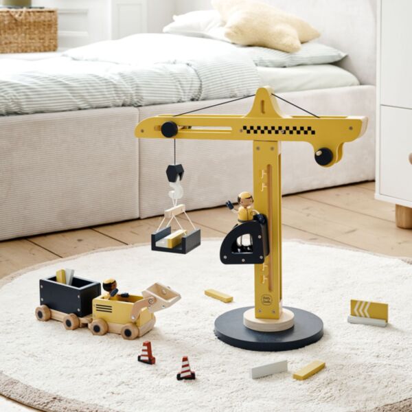 Holzkran inkl. Accessoires | Gelb