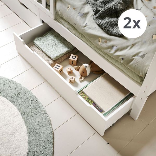 Set aus 2 Schubladen für Hausbetten und «Milo» Bett | 90 x 200 cm | Weiss