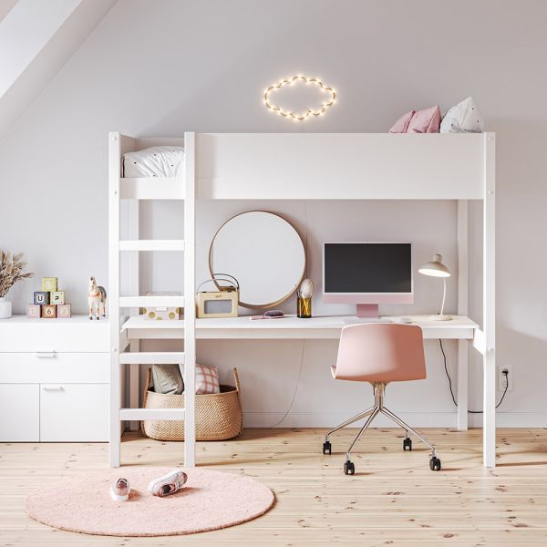 HOCHBETT MIT SCHREIBTISCH «SOMMET II» 90x200 CM | WEISS