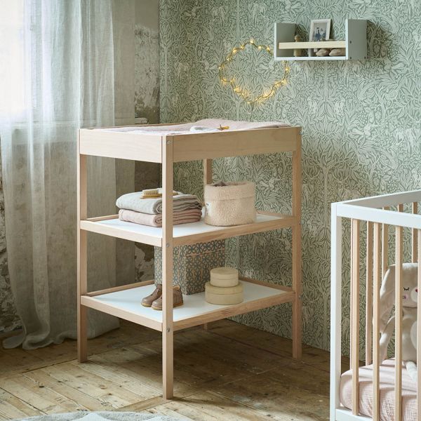 WICKELTISCH «HETRE» | WEISS MIT NATURHOLZ