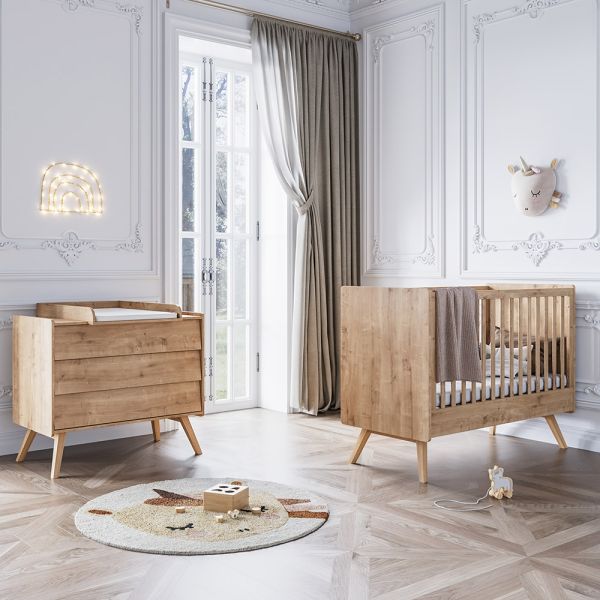 2-teiliges Babyzimmer Set «Vintage» | mitwachsendes Babybett & Kommode | natur