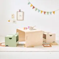Spielzeugkiste aus Holz in Beige und Grün ideal für Aufbewahrung von Petite Amélie